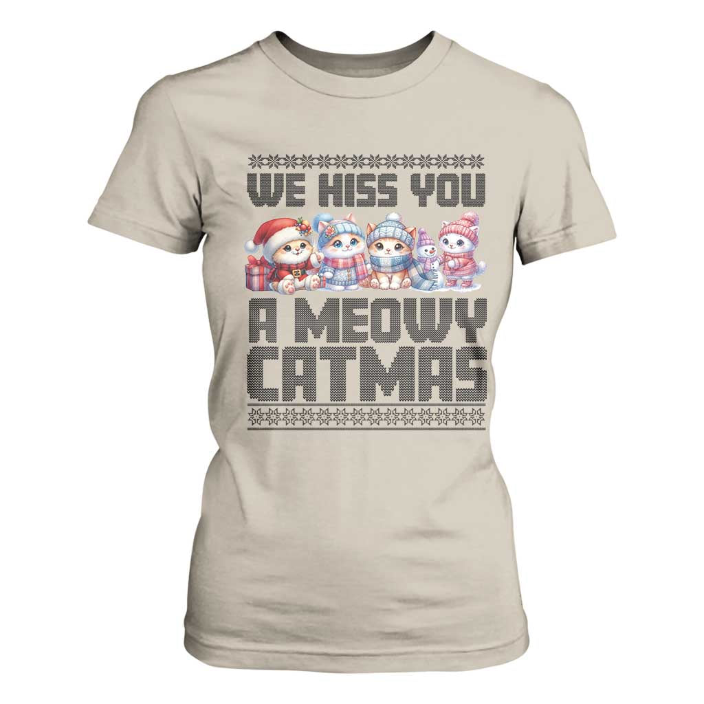 Christmas Cute Cat T Shirt For Women We Hiss You A Meowy Catmas TS09 Sand Print Your Wear