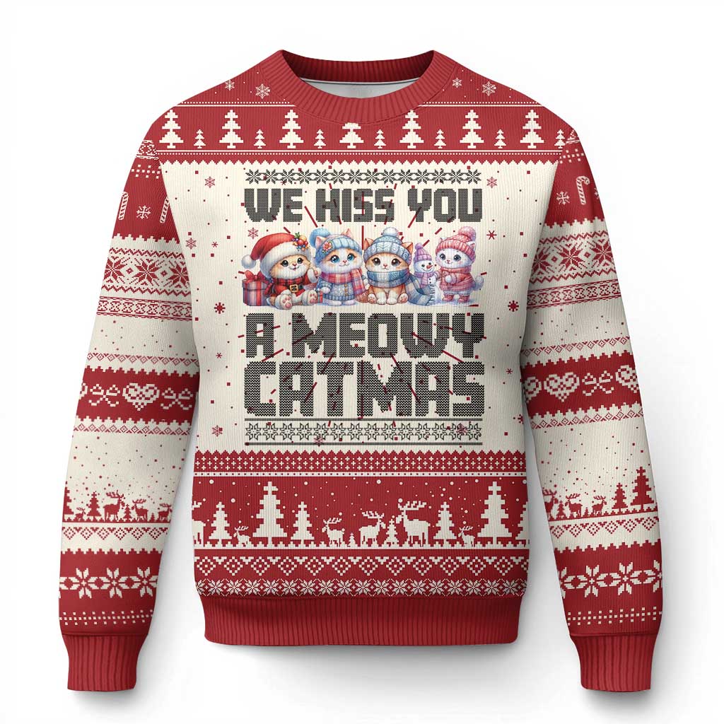 Xmas Cute Cat Ugly Christmas Sweater We Hiss You A Meowy Catmas TS09 Red Print Your Wear