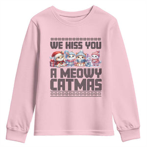 Christmas Cute Cat Youth Sweatshirt We Hiss You A Meowy Catmas TS09 Light Pink Print Your Wear