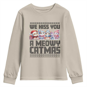 Christmas Cute Cat Youth Sweatshirt We Hiss You A Meowy Catmas TS09 Sand Print Your Wear
