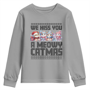 Christmas Cute Cat Youth Sweatshirt We Hiss You A Meowy Catmas TS09 Sport Gray Print Your Wear