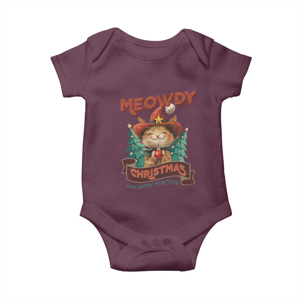 Christmas Cowboy Cat Baby Onesie Meowdy Christmas And Happy Mew Year TS09 Maroon Print Your Wear