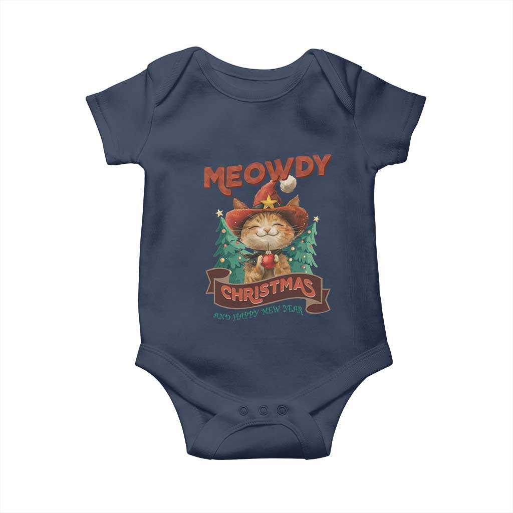 Christmas Cowboy Cat Baby Onesie Meowdy Christmas And Happy Mew Year TS09 Navy Print Your Wear