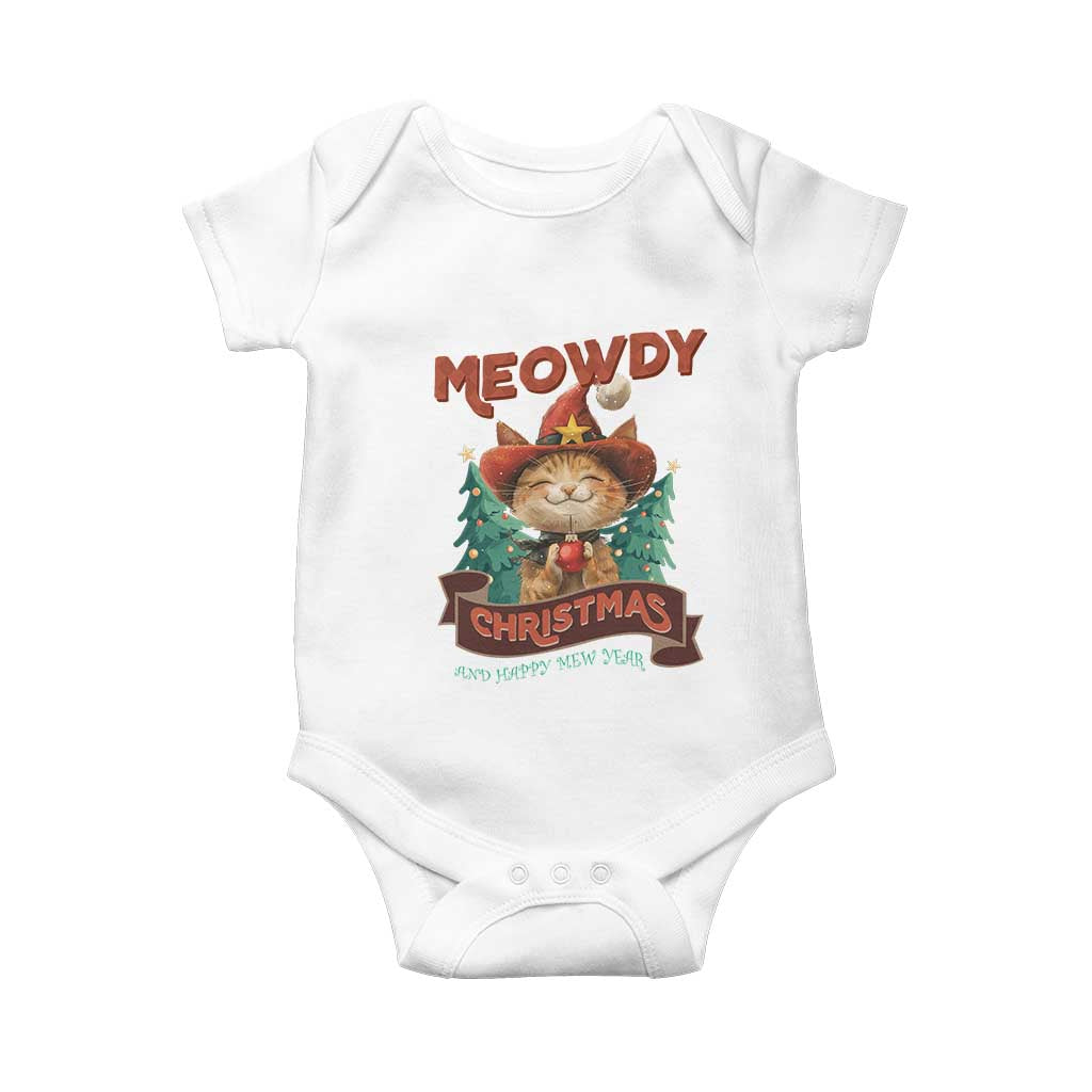 Christmas Cowboy Cat Baby Onesie Meowdy Christmas And Happy Mew Year TS09 White Print Your Wear