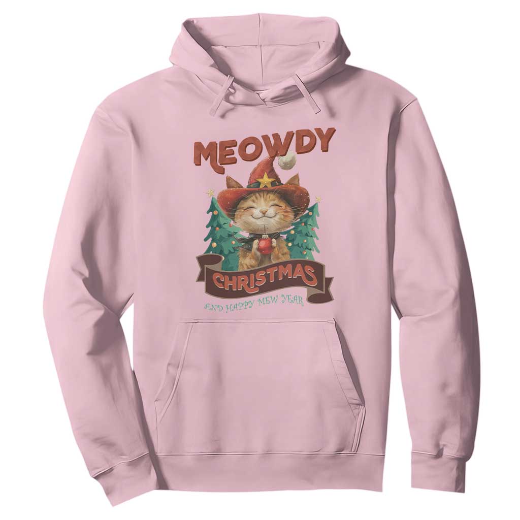 Christmas Cowboy Cat Hoodie Meowdy Christmas And Happy Mew Year TS09 Light Pink Print Your Wear