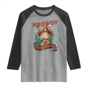 Christmas Cowboy Cat Raglan Shirt Meowdy Christmas And Happy Mew Year TS09 Sport Gray Black Print Your Wear
