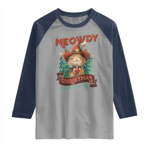 Christmas Cowboy Cat Raglan Shirt Meowdy Christmas And Happy Mew Year TS09 Sport Gray Navy Print Your Wear