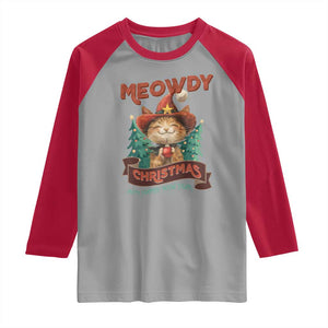 Christmas Cowboy Cat Raglan Shirt Meowdy Christmas And Happy Mew Year TS09 Sport Gray Red Print Your Wear