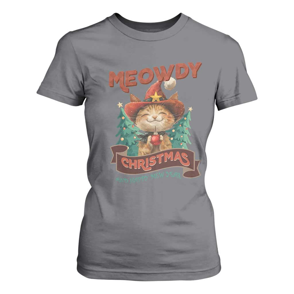 Christmas Cowboy Cat T Shirt For Women Meowdy Christmas And Happy Mew Year TS09 Charcoal Print Your Wear
