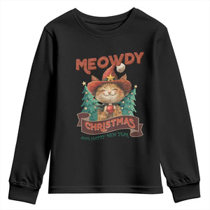 Christmas Cowboy Cat Youth Sweatshirt Meowdy Christmas And Happy Mew Year TS09 Black Print Your Wear