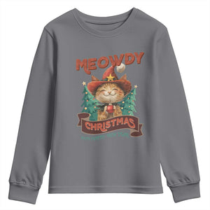 Christmas Cowboy Cat Youth Sweatshirt Meowdy Christmas And Happy Mew Year TS09 Charcoal Print Your Wear