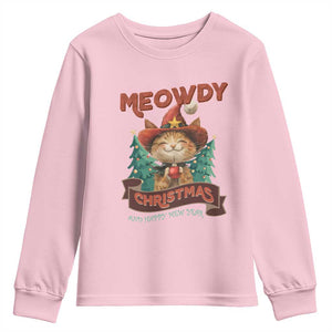 Christmas Cowboy Cat Youth Sweatshirt Meowdy Christmas And Happy Mew Year TS09 Light Pink Print Your Wear