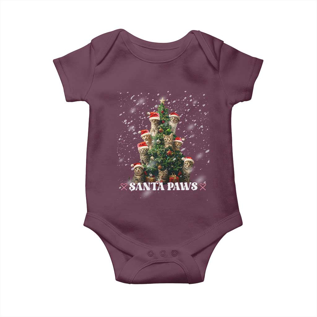 Christmas Cat Baby Onesie Santa Paw And Claw Cats Xmas Tree TS09 Maroon Print Your Wear