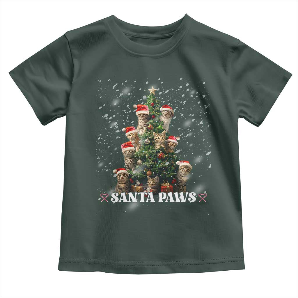 Christmas Cat Baby Shirt Santa Paw And Claw Cats Xmas Tree TS09 Dark Forest Green Print Your Wear