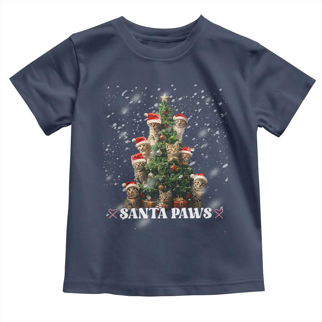 Christmas Cat Baby Shirt Santa Paw And Claw Cats Xmas Tree TS09 Navy Print Your Wear