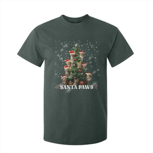 Christmas Cat T Shirt For Kid Santa Paw And Claw Cats Xmas Tree TS09 Dark Forest Green Print Your Wear