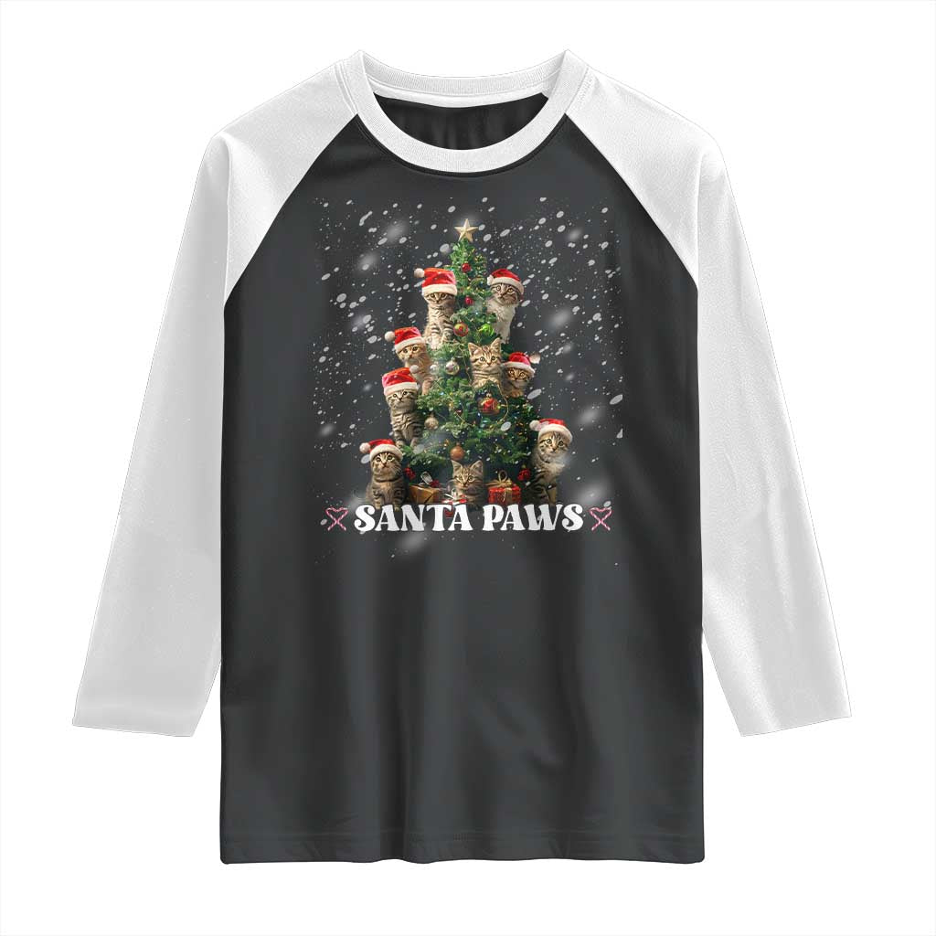 Christmas Cat Raglan Shirt Santa Paw And Claw Cats Xmas Tree TS09 Black White Print Your Wear
