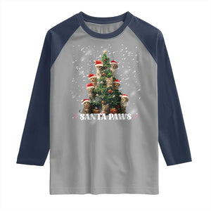Christmas Cat Raglan Shirt Santa Paw And Claw Cats Xmas Tree TS09 Sport Gray Navy Print Your Wear