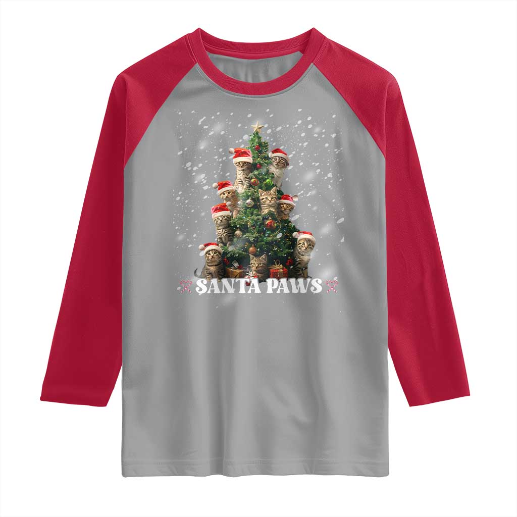 Christmas Cat Raglan Shirt Santa Paw And Claw Cats Xmas Tree TS09 Sport Gray Red Print Your Wear