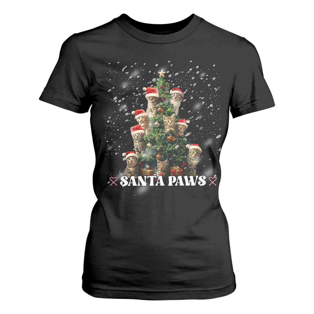 Christmas Cat T Shirt For Women Santa Paw And Claw Cats Xmas Tree TS09 Black Print Your Wear