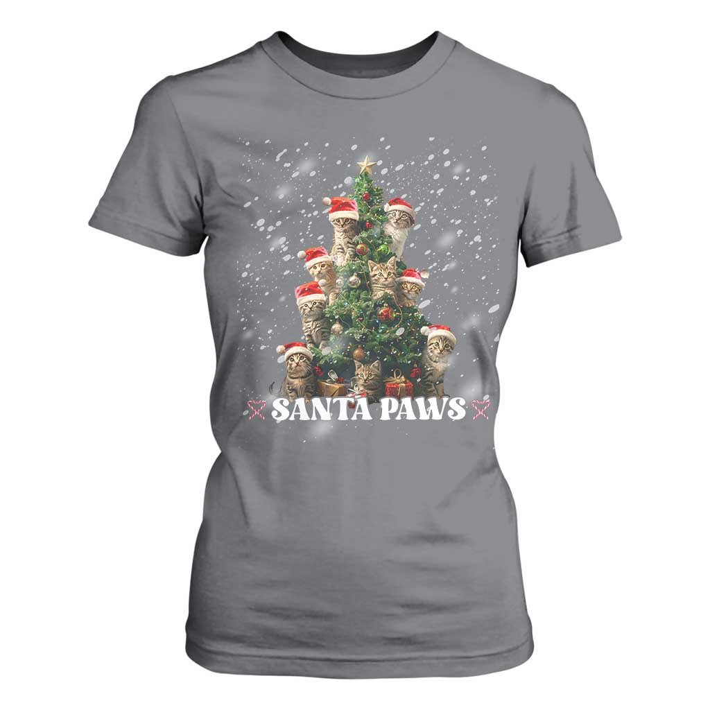 Christmas Cat T Shirt For Women Santa Paw And Claw Cats Xmas Tree TS09 Charcoal Print Your Wear