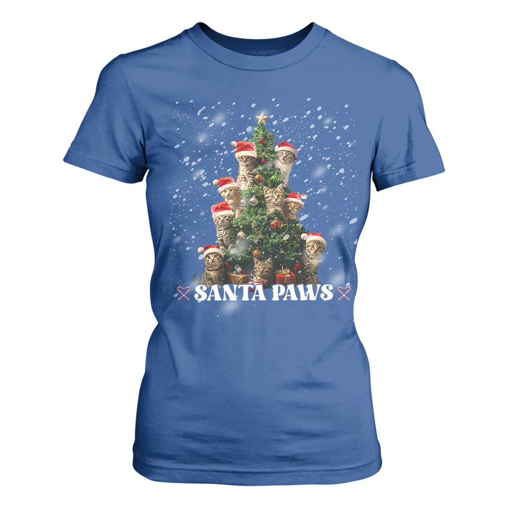 Christmas Cat T Shirt For Women Santa Paw And Claw Cats Xmas Tree TS09 Royal Blue Print Your Wear