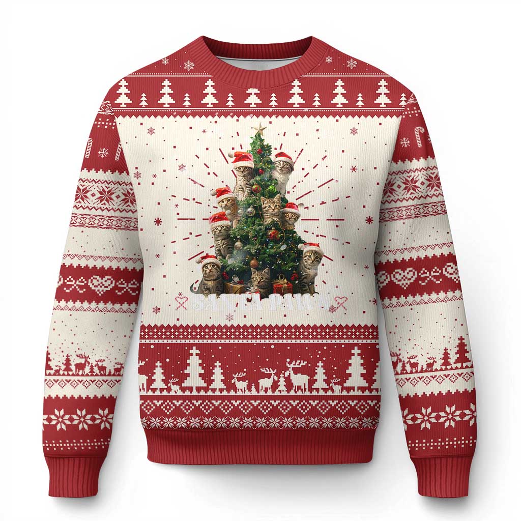 Xmas Cat Ugly Christmas Sweater Santa Paw And Claw Cats Xmas Tree TS09 Red Print Your Wear