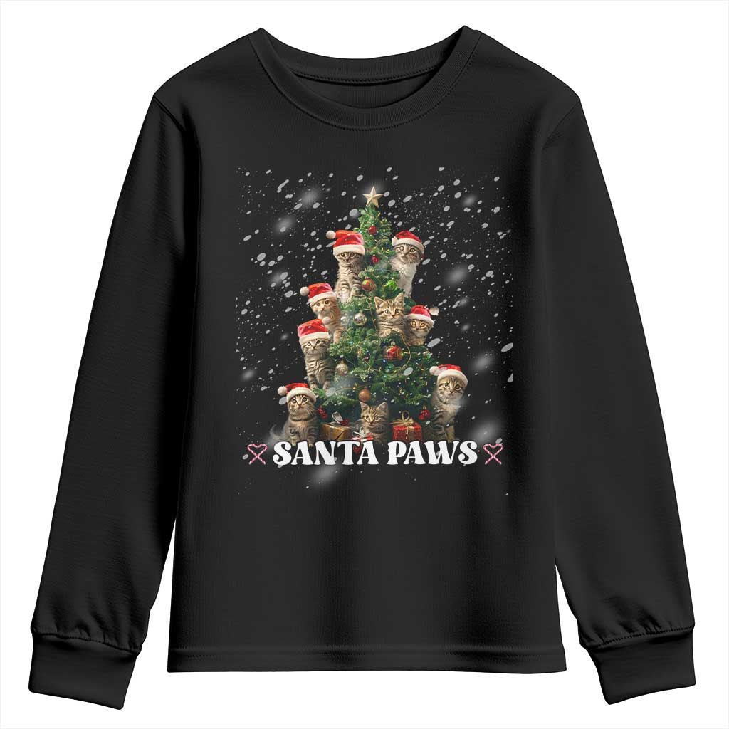 Christmas Cat Youth Sweatshirt Santa Paw And Claw Cats Xmas Tree TS09 Black Print Your Wear