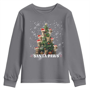 Christmas Cat Youth Sweatshirt Santa Paw And Claw Cats Xmas Tree TS09 Charcoal Print Your Wear