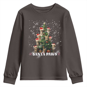 Christmas Cat Youth Sweatshirt Santa Paw And Claw Cats Xmas Tree TS09 Dark Chocolate Print Your Wear