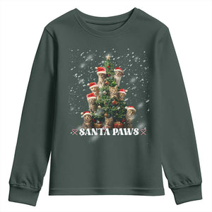 Christmas Cat Youth Sweatshirt Santa Paw And Claw Cats Xmas Tree TS09 Dark Forest Green Print Your Wear