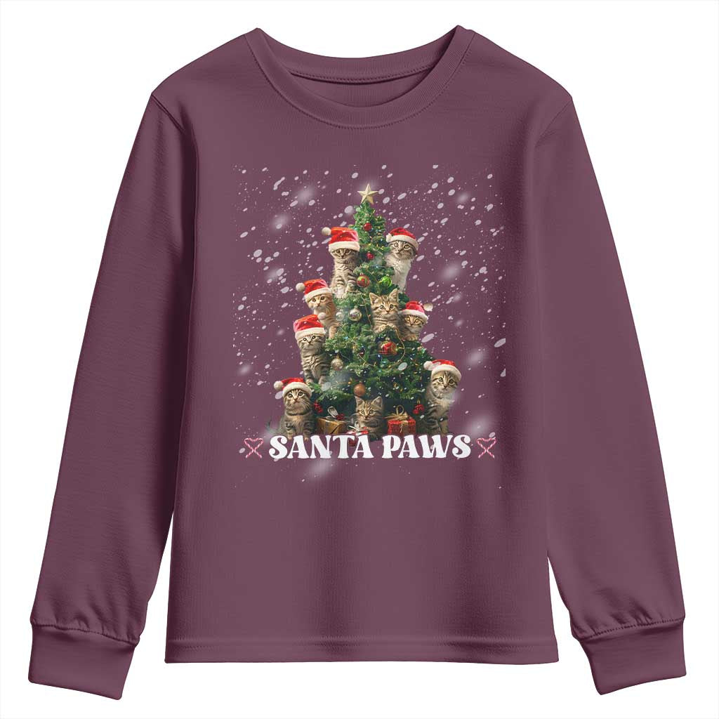Christmas Cat Youth Sweatshirt Santa Paw And Claw Cats Xmas Tree TS09 Maroon Print Your Wear