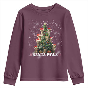 Christmas Cat Youth Sweatshirt Santa Paw And Claw Cats Xmas Tree TS09 Maroon Print Your Wear