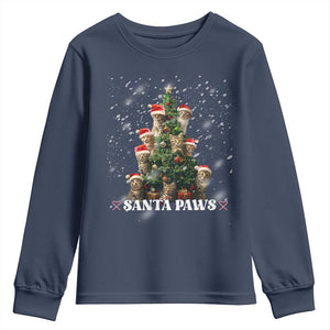 Christmas Cat Youth Sweatshirt Santa Paw And Claw Cats Xmas Tree TS09 Navy Print Your Wear