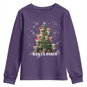 Christmas Cat Youth Sweatshirt Santa Paw And Claw Cats Xmas Tree TS09 Purple Print Your Wear
