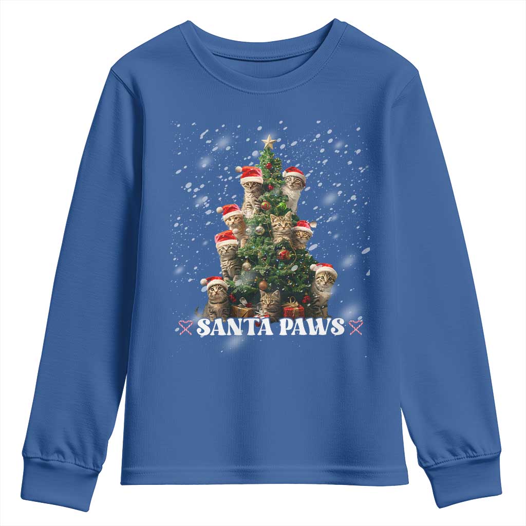 Christmas Cat Youth Sweatshirt Santa Paw And Claw Cats Xmas Tree TS09 Royal Blue Print Your Wear