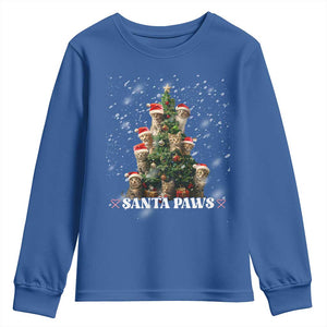 Christmas Cat Youth Sweatshirt Santa Paw And Claw Cats Xmas Tree TS09 Royal Blue Print Your Wear