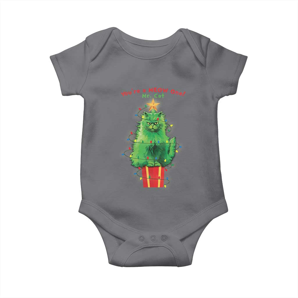 Funny Christmas Cat Baby Onesie You Are A Meow One Mr. Cat Green Cat TS09 Charcoal Print Your Wear