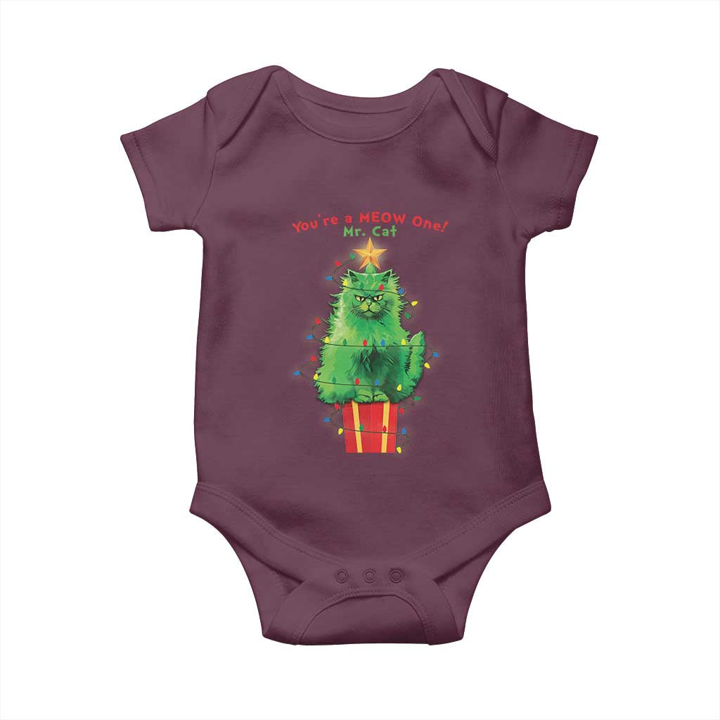 Funny Christmas Cat Baby Onesie You Are A Meow One Mr. Cat Green Cat TS09 Maroon Print Your Wear