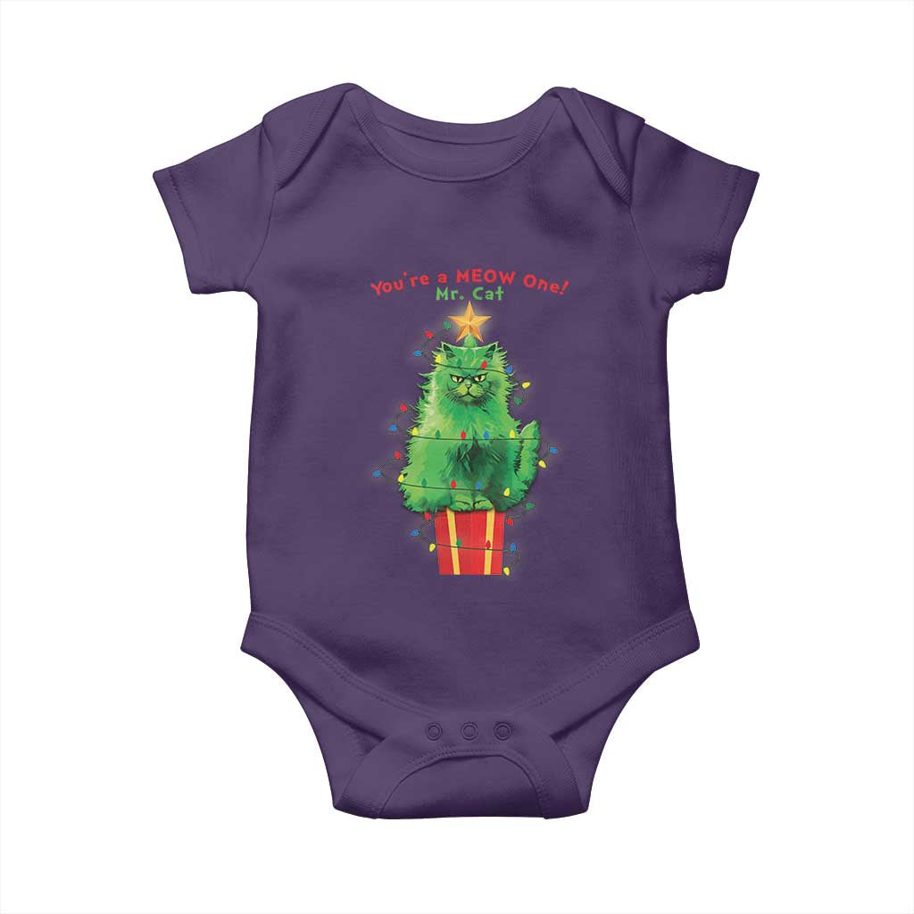 Funny Christmas Cat Baby Onesie You Are A Meow One Mr. Cat Green Cat TS09 Purple Print Your Wear