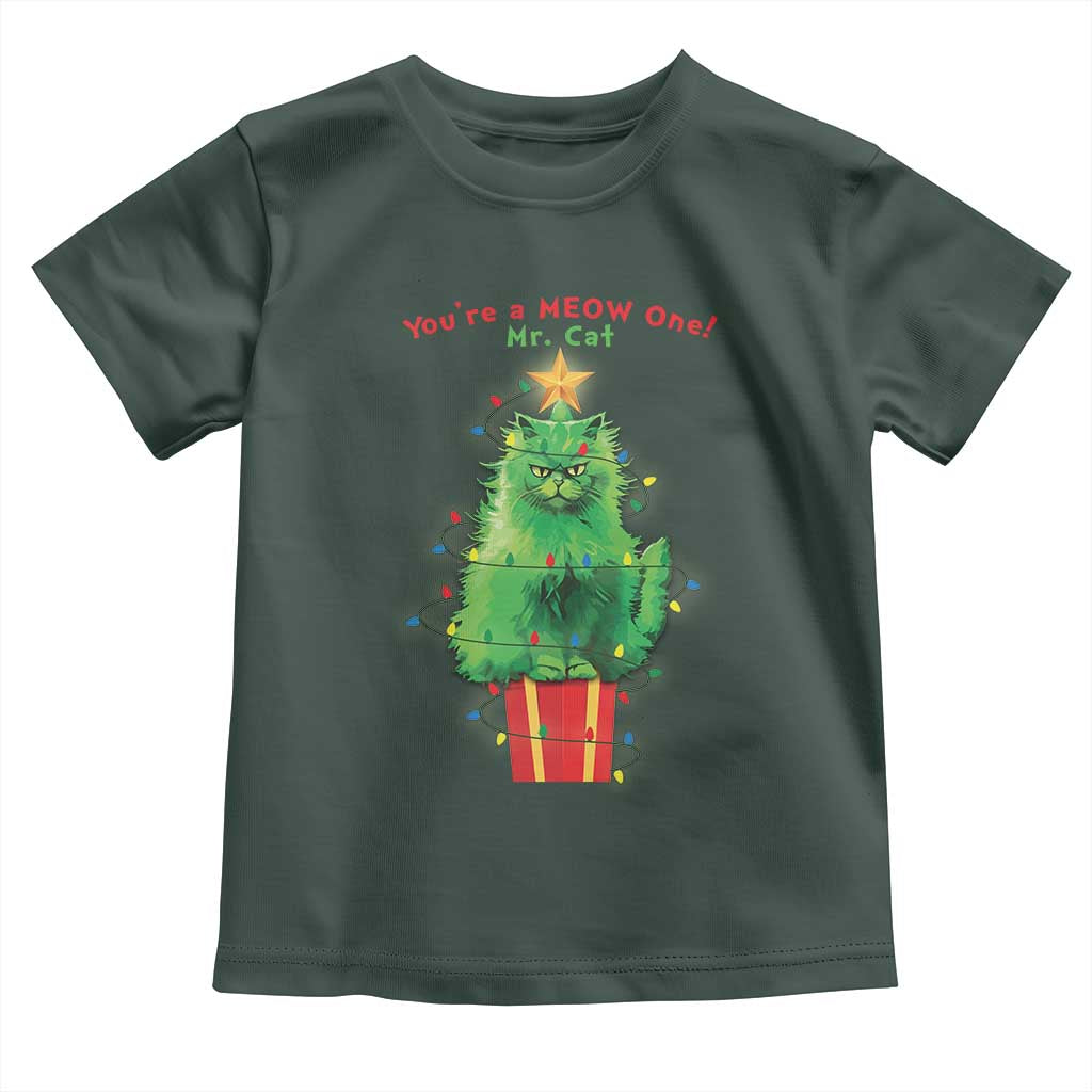 Funny Christmas Cat Baby Shirt You Are A Meow One Mr. Cat Green Cat TS09 Dark Forest Green Print Your Wear