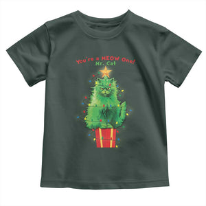 Funny Christmas Cat Baby Shirt You Are A Meow One Mr. Cat Green Cat TS09 Dark Forest Green Print Your Wear
