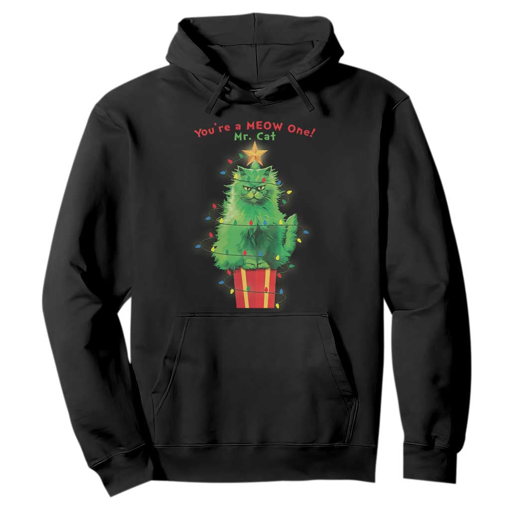 Funny Christmas Cat Hoodie You Are A Meow One Mr. Cat Green Cat TS09 Black Print Your Wear