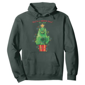 Funny Christmas Cat Hoodie You Are A Meow One Mr. Cat Green Cat TS09 Dark Forest Green Print Your Wear