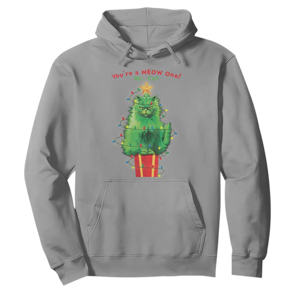 Funny Christmas Cat Hoodie You Are A Meow One Mr. Cat Green Cat TS09 Sport Gray Print Your Wear