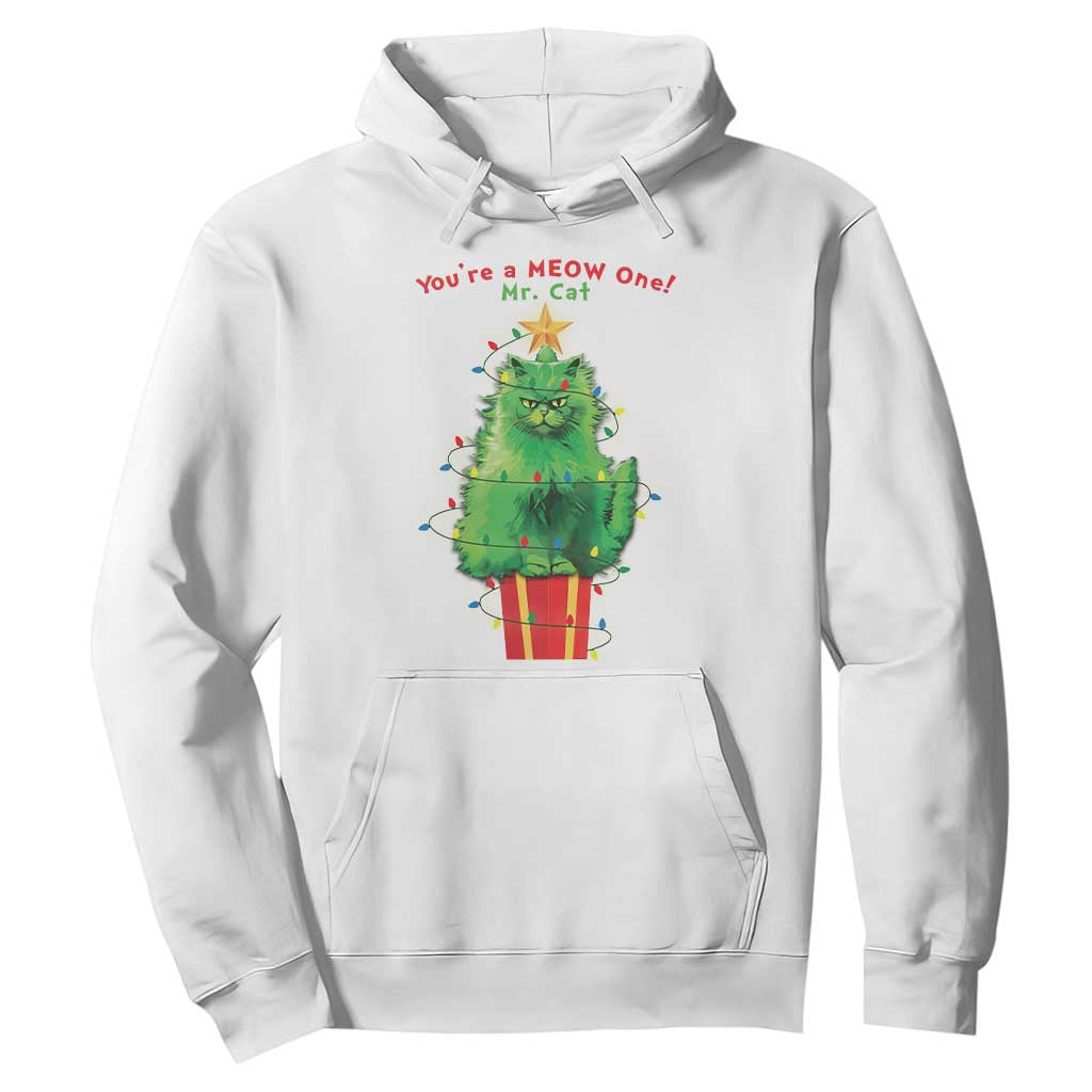 Funny Christmas Cat Hoodie You Are A Meow One Mr. Cat Green Cat TS09 White Print Your Wear
