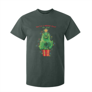 Funny Christmas Cat T Shirt For Kid You Are A Meow One Mr. Cat Green Cat TS09 Dark Forest Green Print Your Wear
