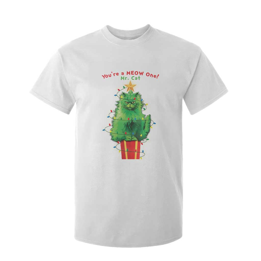 Funny Christmas Cat T Shirt For Kid You Are A Meow One Mr. Cat Green Cat TS09 White Print Your Wear