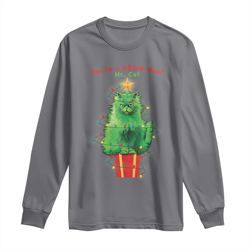 Funny Christmas Cat Long Sleeve Shirt You Are A Meow One Mr. Cat Green Cat TS09 Charcoal Print Your Wear