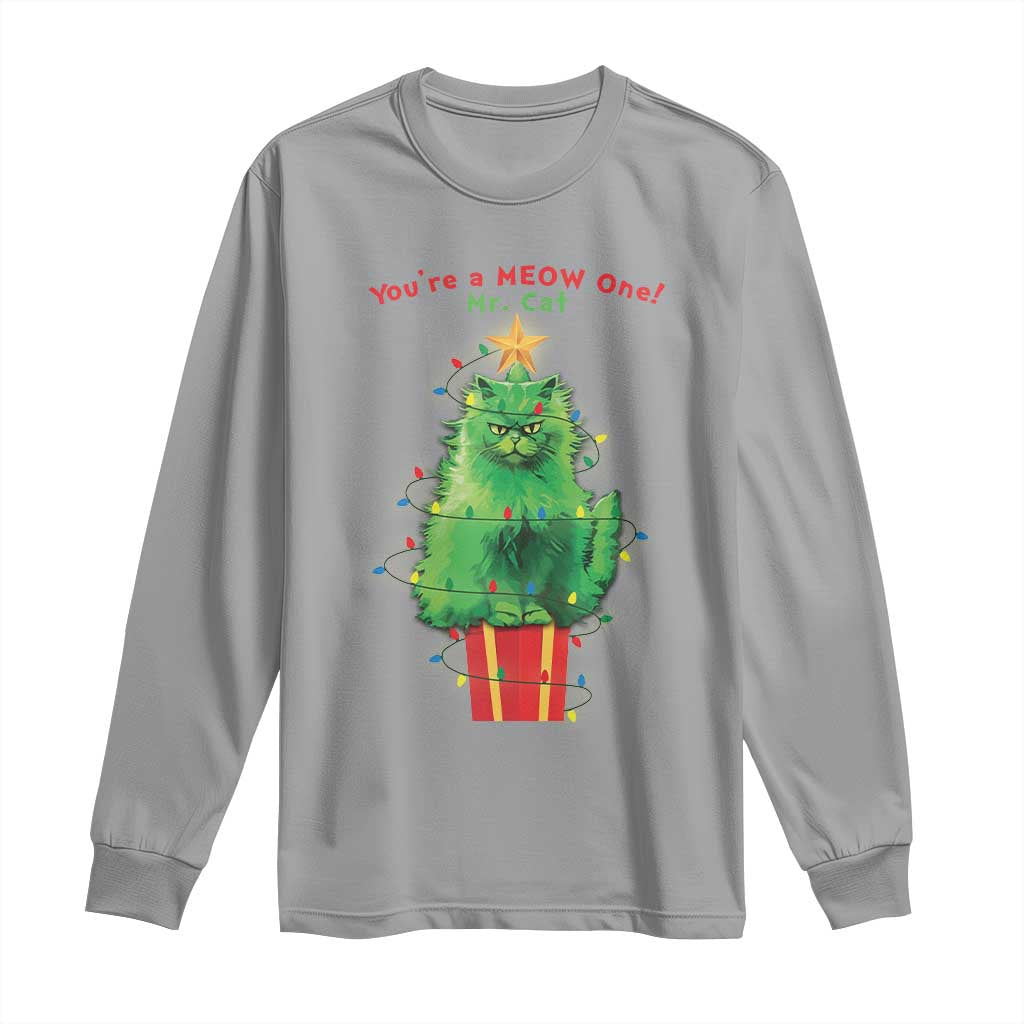 Funny Christmas Cat Long Sleeve Shirt You Are A Meow One Mr. Cat Green Cat TS09 Sport Gray Print Your Wear